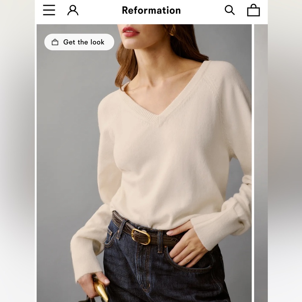 Reformation Saylor Cashmere Blend V-neck Ivory - Size S - Picture 1 of 6